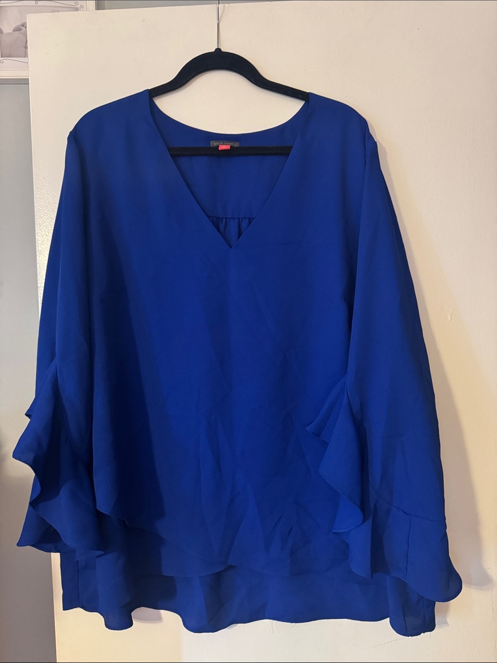 Vince Camuto Royal Blue V-Neck Ruffle Sleeve Blouse